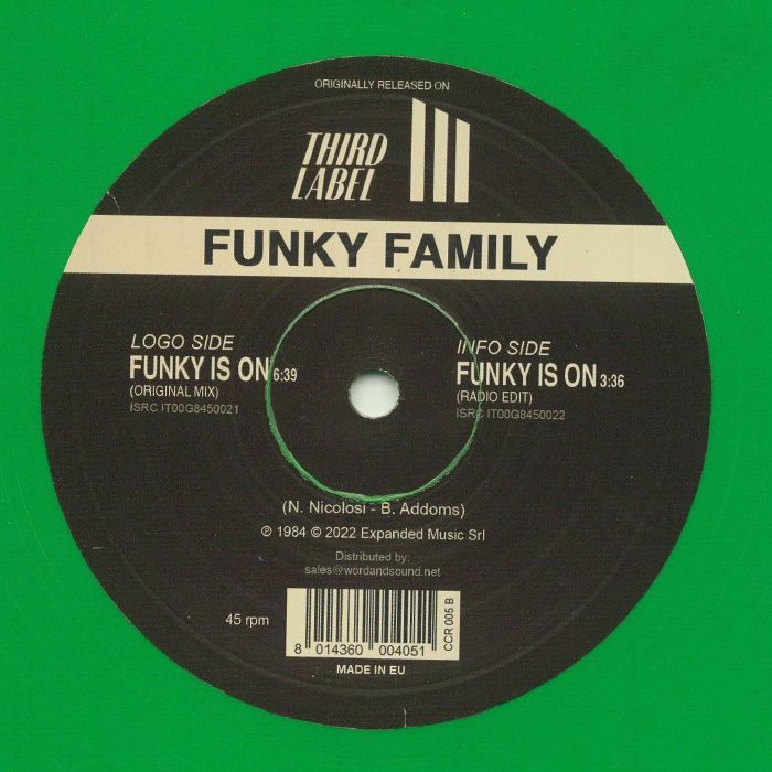 Funky Family – Funky Is On (12", Green, Club Culture Rarities, Third Label, 2022) back cover