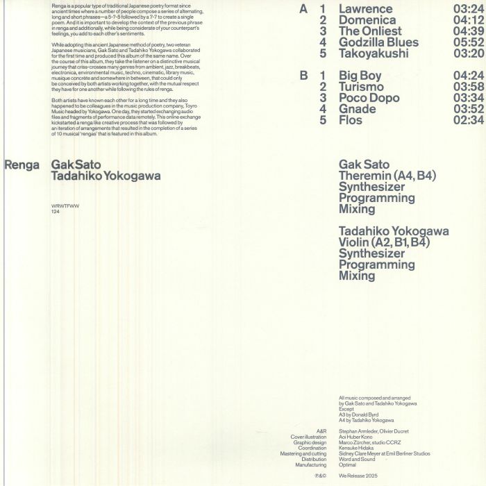 Gak Sato / Tadahiko Yokogawa – Renga (LP, WRWTFWW Switzerland, 2026) Back Cover