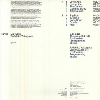 Gak Sato / Tadahiko Yokogawa – Renga (LP, WRWTFWW Switzerland, 2026) Back Cover