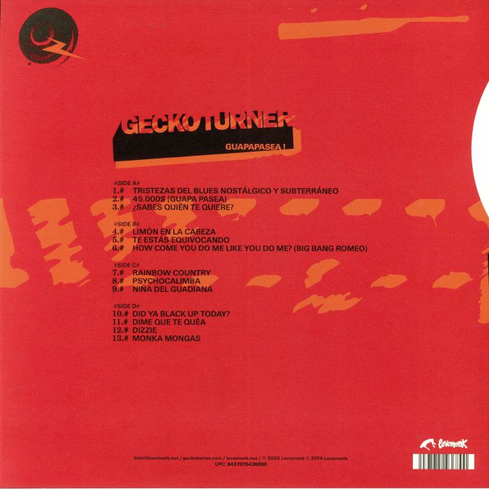 Gecko Turner – Guapapasea! (2xLP, Lovemonk, 2018) Back Cover