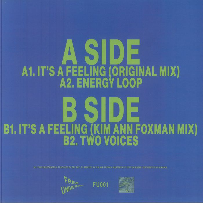 Gee Dee – It's A Feeling (12", FREE UNIVERSE, 2025) Back Cover