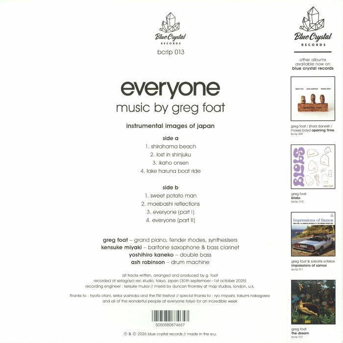 Greg Foat – Everyone (LP, obi-strip, Blue Crystal, 2026) Back Cover