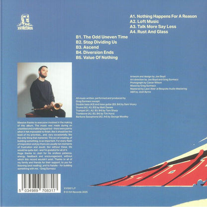 Greg Surmacz – Building Beyond The Sky (LP, XVI, 2025) Back Cover