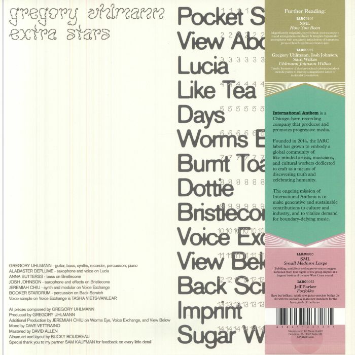 Gregory Uhlmann – Extra Stars (LP, International Anthem Recording Company, 2026) Back Cover
