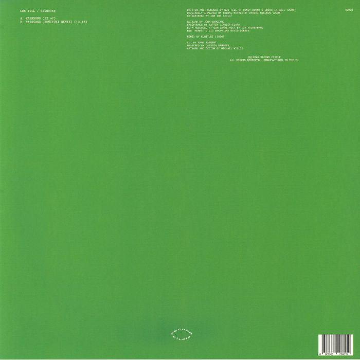 Gus Till – Rainsong (12", Second Circle, 2026) Back Cover