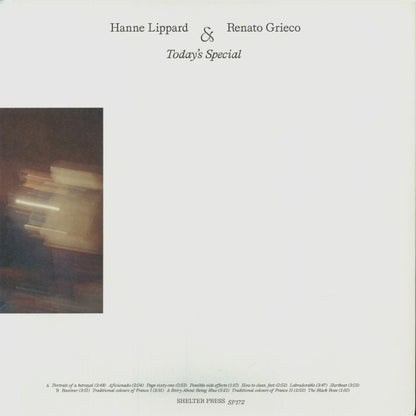 Hanne Lippard / Renato Grieco – Today's Special (LP, limited, Shelter Press, 2026) Back Cover