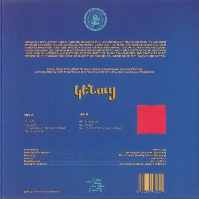 Hayk Karoyi – Yotqar (LP, Discotchari, 2026) Back Cover