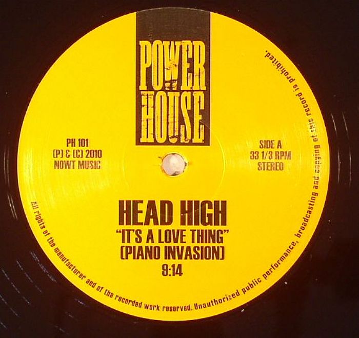 Head High – It's A Love Thing (Piano Invasion) (12", Power House, 2010) Front Cover