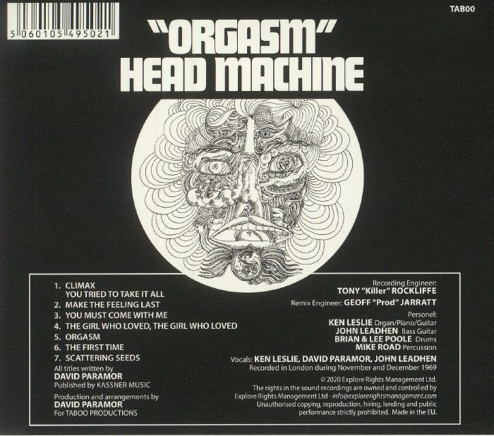 Head Machine – Orgasm (CD, Aurora, 2013) Back Cover