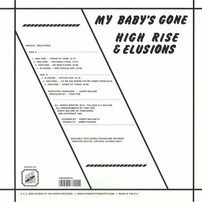High Rise & Elusions – My Baby's Gone (LP, Athens Of The North, 2026) Back Cover