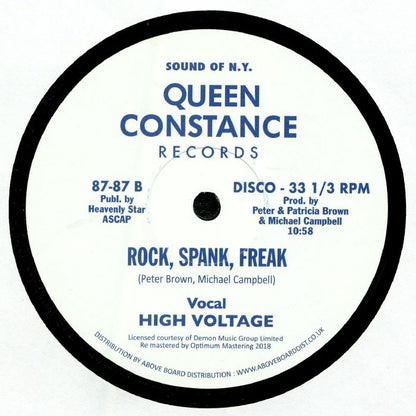 High Voltage – Rock, Spank, Freak (12", Queen Constance Records, 2018) Back Cover