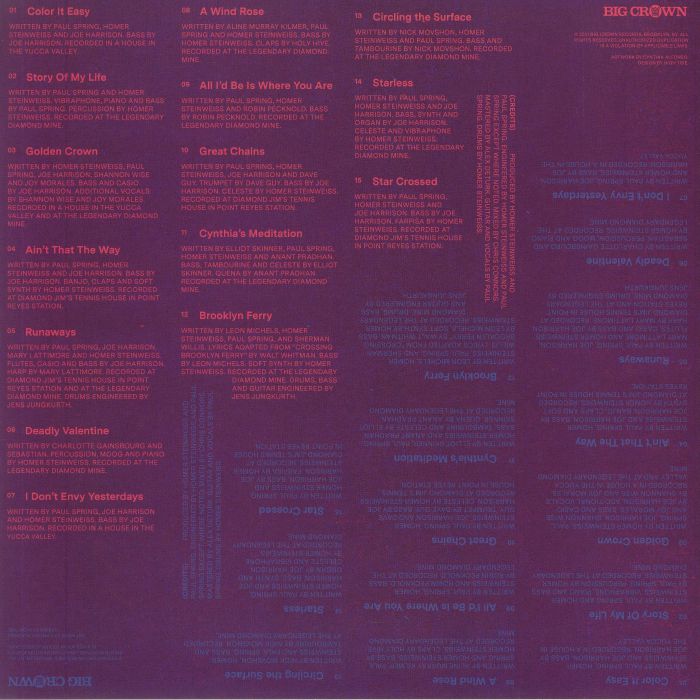 Holy Hive – Holy Hive (LP, Clear Pink & Blue Splatter, 180g, Big Crown Records, 2022) Back Cover