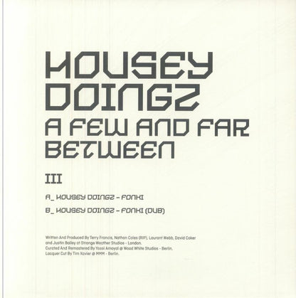 Housey Doingz – A Few And Far Between III (10", Sushitech Records, 2025) Back Cover