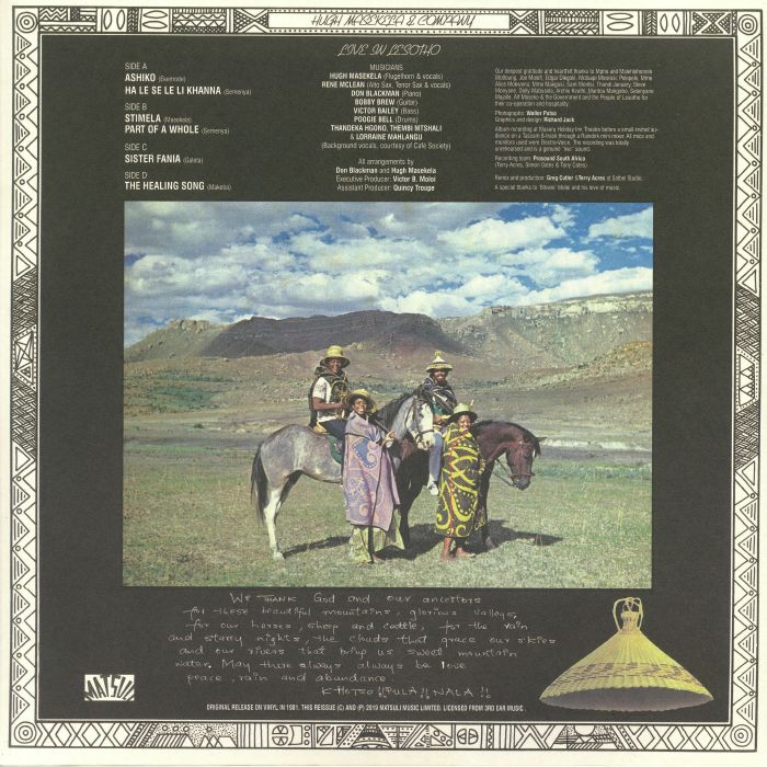 Hugh Masekela – Live in Lesotho (2xLP, Matsuli Music, 2019) Back Cover