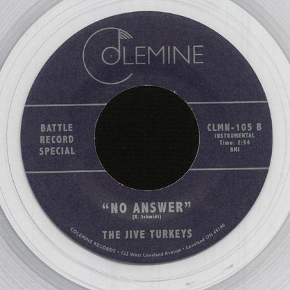 Ikebe Shakedown / The Jive Turkeys – No Answer / No Answer (7", Clear, Colemine Records, 2021) Back Cover