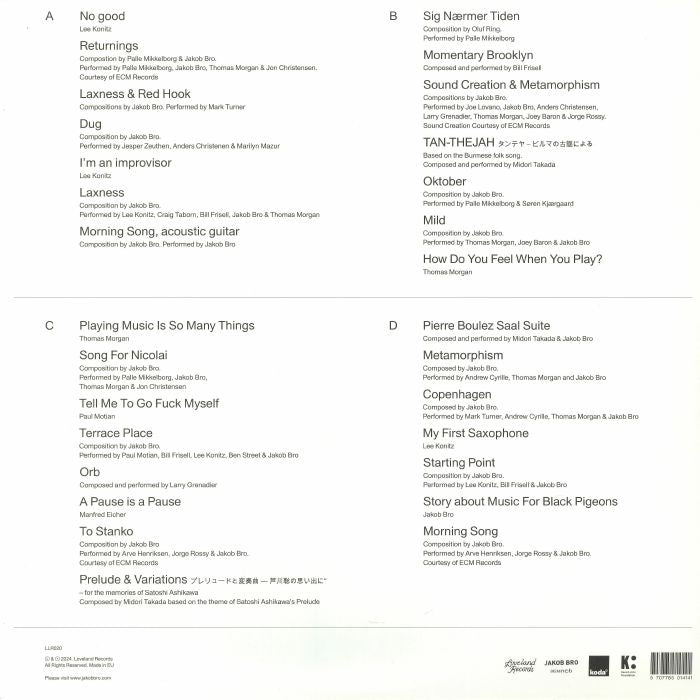 Jakob Bro – Music For Black Pigeons (2xLP, Loveland Records, 2024) Back Cover