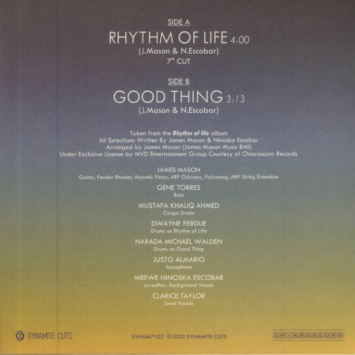 James Mason – Rhythm Of Life / Good Thing (7", Dynamite Cuts, 2022) Back Cover