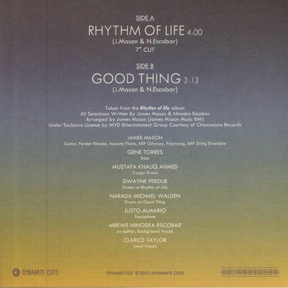 James Mason – Rhythm Of Life / Good Thing (7", Dynamite Cuts, 2022) Back Cover