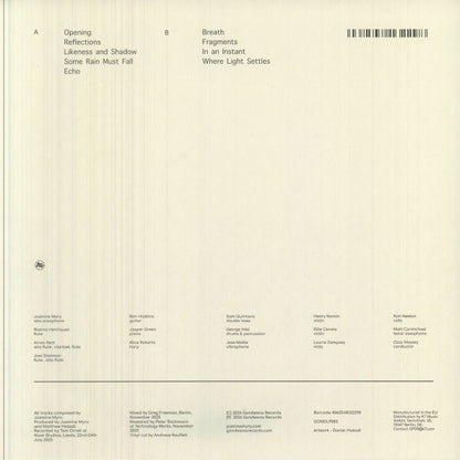 Jasmine Myra – Where Light Settles (LP, Gondwana Records, 2026) Back Cover