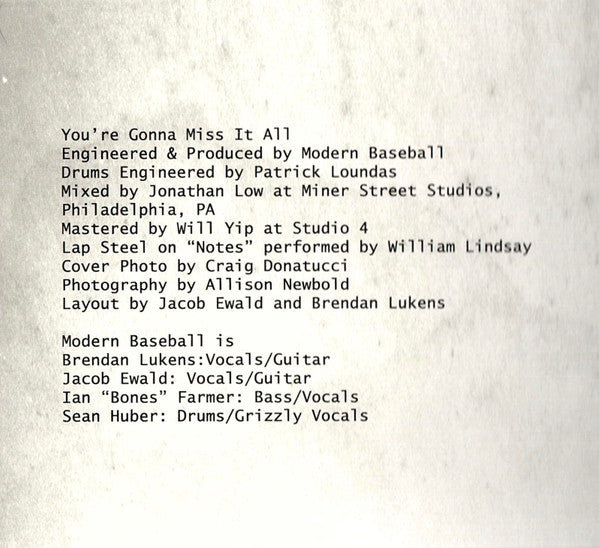 Modern Baseball – You're Gonna Miss It All (CD, Run For Cover Records, 2014) Image 4