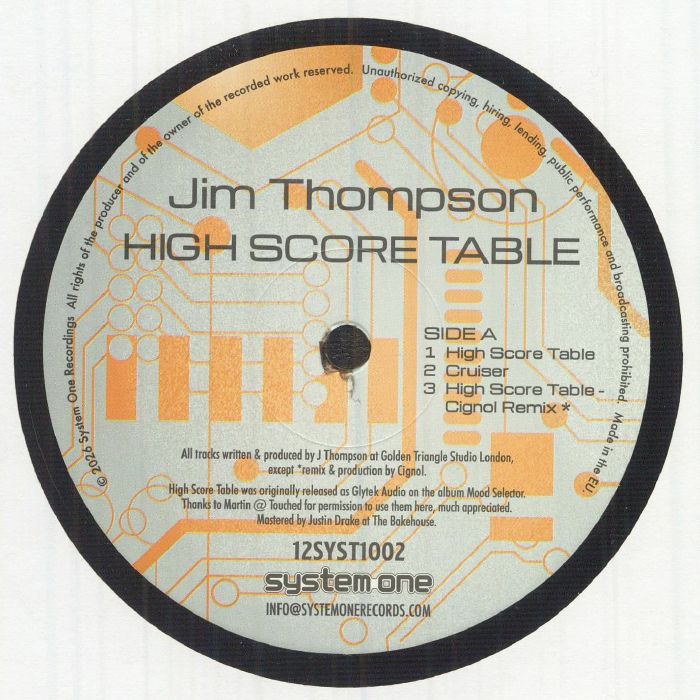 Jim Thompson – High Score Table (12", System One, 2026) Front Cover