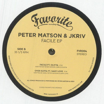 Peter Matson JKriv – Facile EP (12", Favorite Recordings, 2026) Back Cover