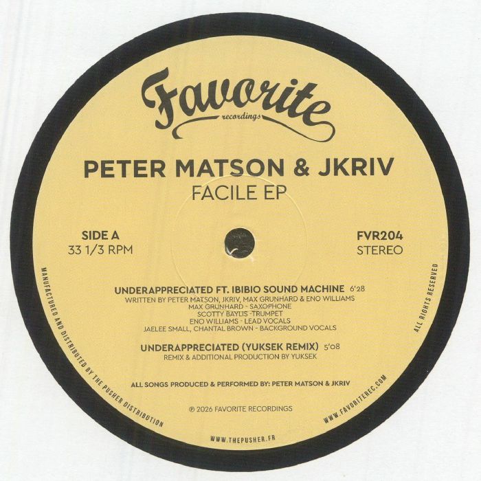 Peter Matson JKriv – Facile EP (12", Favorite Recordings, 2026) Front Cover