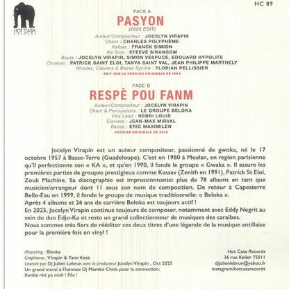 Jocelyn Virapin – Pasyon / Respè Pou Fanm (7", Hot Casa Records, 2026) Back Cover