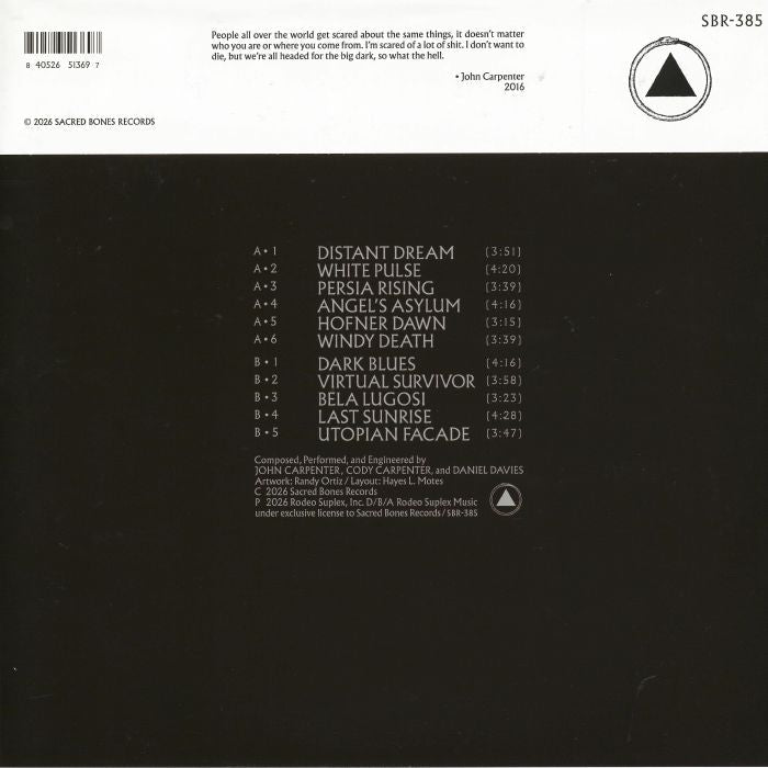 John Carpenter / Cody Carpenter / Daniel Davies – Lost Themes II Expanded (10th Anniversary Art Edition) (2xLP, 10th Anniversary Art Edition) | (Neon Violet, Sacred Bones, 2026) Back Cover
