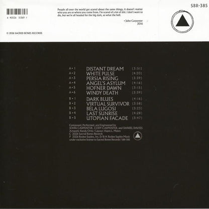 John Carpenter / Cody Carpenter / Daniel Davies – Lost Themes II Expanded (10th Anniversary Art Edition) (2xLP, 10th Anniversary Art Edition) | (Neon Violet, Sacred Bones, 2026) Back Cover