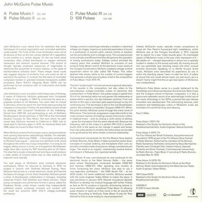 John McGuire – Pulse Music (2xLP, Unseen Worlds, 2022) back cover