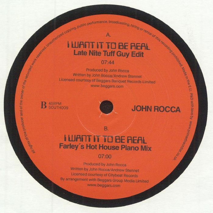 John Rocca – I Want It To Be Real (12", South Street, 2022) Back Cover