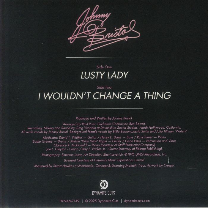Johnny Bristol – Lusty Lady / I Wouldn't Change A Thing (7", Dynamite Cuts, 2025) back cover