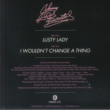 Johnny Bristol – Lusty Lady / I Wouldn't Change A Thing (7", Dynamite Cuts, 2025) back cover