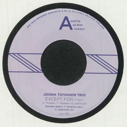 Joona Toivanen Trio – Except For / Keyboard Study No. 2  (7", We Jazz, 2021) Front Cover