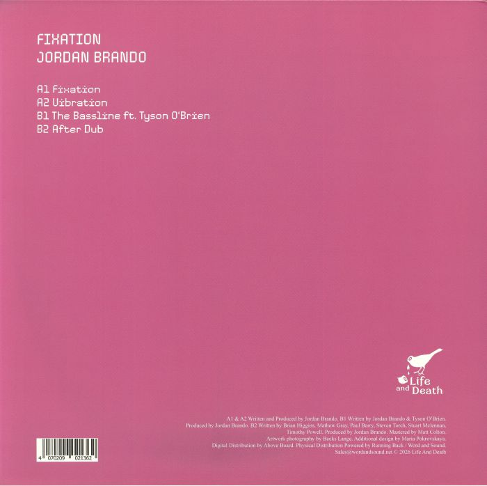 Jordan Brando – Fixation (12", poster, Life & Death, 2026) Back Cover