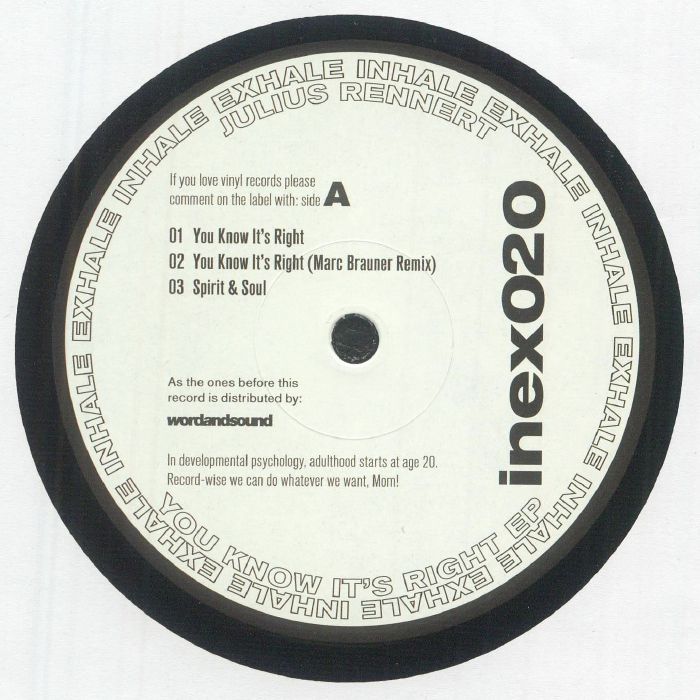 Julius Rennert – You Know It's Right EP (12", Inhale Exhale Records, 2026) Front Cover