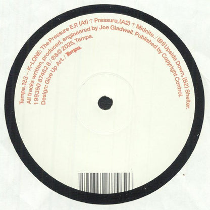K-Lone – Pressure EP (12", Tempa, 2025) Back Cover