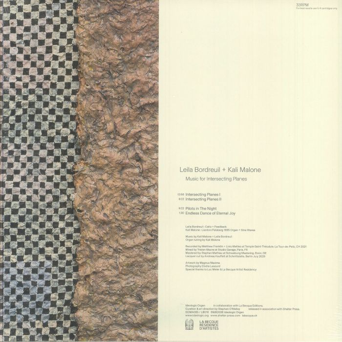 Leila Bordreuil Kali Malone – Music For Intersecting Planes (LP, Red Oxidized, Ideologic Organ, 2026) Back Cover