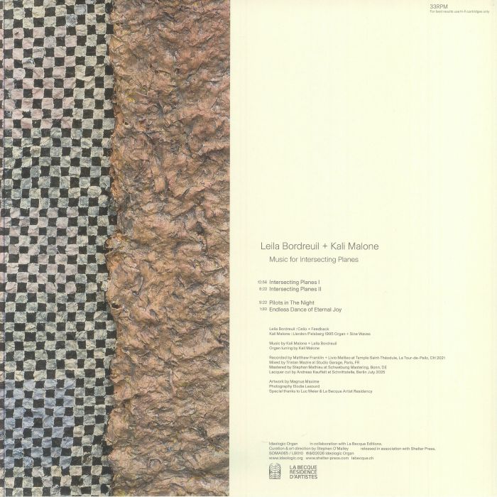 Leila Bordreuil Kali Malone – Music For Intersecting Planes (LP, Ideologic Organ, 2026) Back Cover