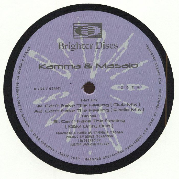 Kamma & Masalo – Can't Fake The Feeling (12", Brighter Discs, 2026) Back Cover