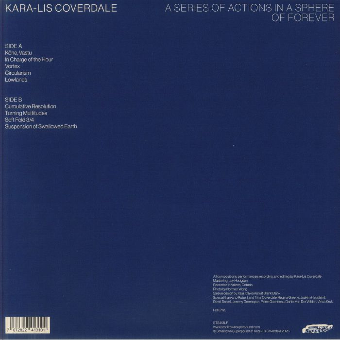 Kara-Lis Coverdale – A Series Of Actions In A Sphere Of Forever (LP, Clear, Smalltown Supersound, 2025) Back Cover