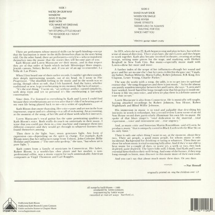 Kath Bloom , Loren Connors – Sand In My Shoe (LP, Chapter Music, 2019) Back Cover