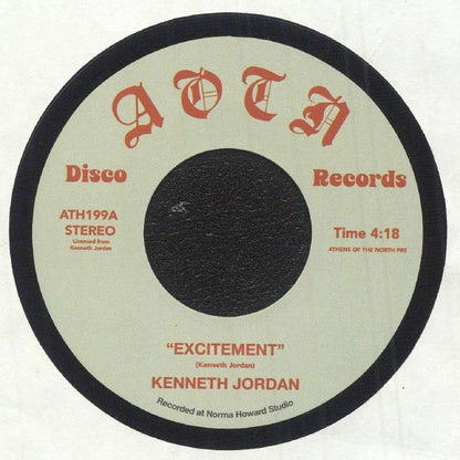 Kenneth Jordan – Excitement (7", Athens Of The North, 2025) Front Cover