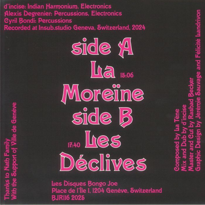 La Tène – Moreïne / Déclives (LP, Les Disques Bongo Joe, 2025) Back Cover