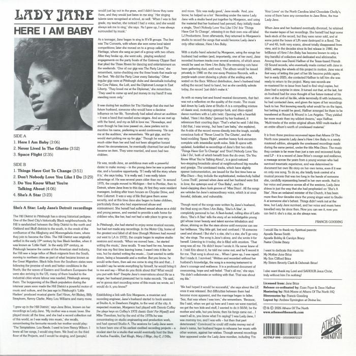 Lady Jane – Here I Am Baby (LP, Athens Of The North, 2026) Back Cover