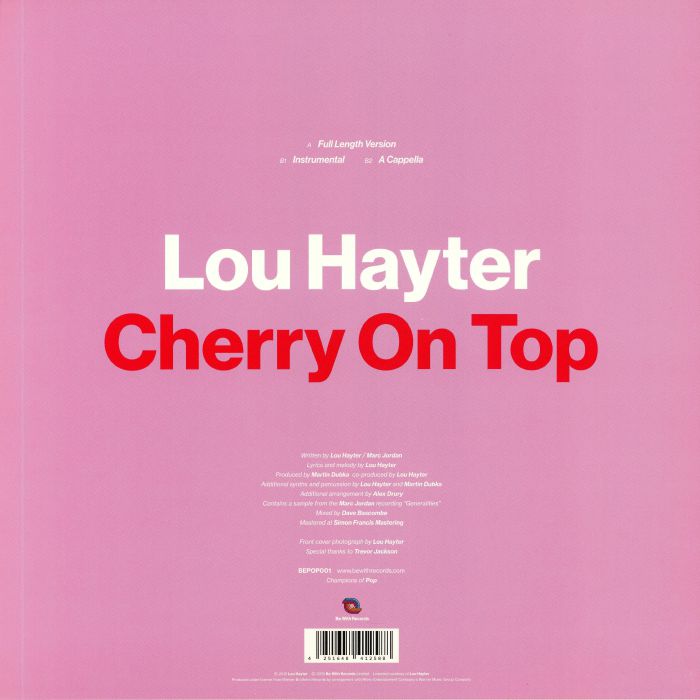 Lou Hayter – Cherry On Top (12", White, Be With Records, 2019) Back Cover