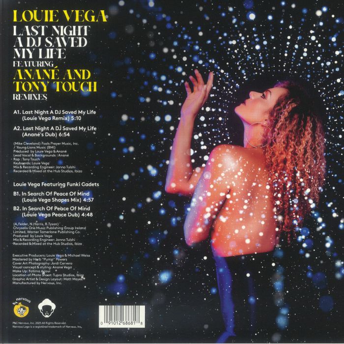 Louie Vega Anané Tony Touch – Last Night A DJ Saved My Life (Remixes) (12", Nervous Records, 2025) Back Cover
