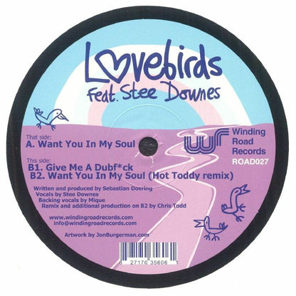 Lovebirds Feat. Stee Downes – Want You In My Soul (12", Winding Road Records, 2025) back cover