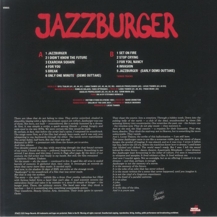 Lucas Thanos – Jazzburger (LP, Veego Records, 2025) Back Cover